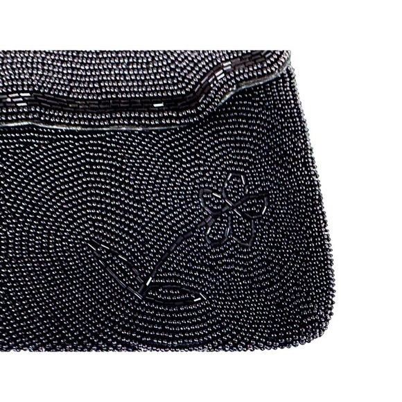 VTG Black Fully Beaded Clutch Bag 1950s Floral Design - Picture 5 of 6